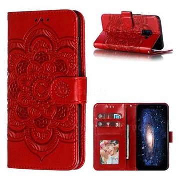 Intricate Embossing Datura Solar Leather Wallet Case for Samsung Galaxy A8 2018 A530 - Red