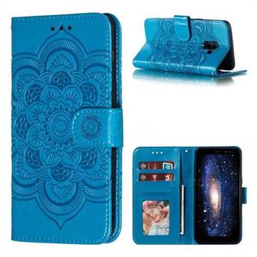Intricate Embossing Datura Solar Leather Wallet Case for Samsung Galaxy A8 2018 A530 - Blue