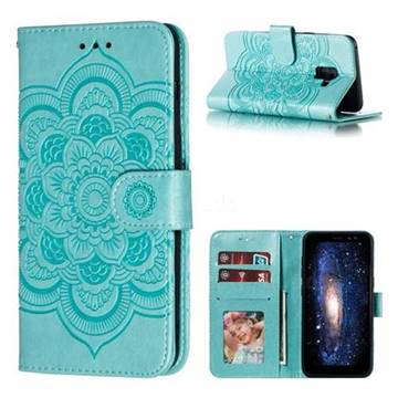 Intricate Embossing Datura Solar Leather Wallet Case for Samsung Galaxy A8 2018 A530 - Green