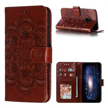 Intricate Embossing Datura Solar Leather Wallet Case for Samsung Galaxy A8 2018 A530 - Brown