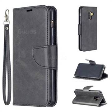 Classic Sheepskin PU Leather Phone Wallet Case for Samsung Galaxy A8 2018 A530 - Black