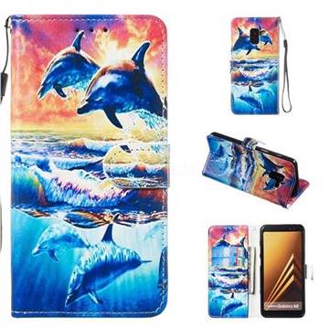 Couple Dolphin Smooth Leather Phone Wallet Case for Samsung Galaxy A8 2018 A530