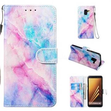 Blue Pink Marble Smooth Leather Phone Wallet Case for Samsung Galaxy A8 2018 A530