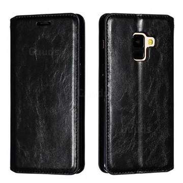 Retro Slim Magnetic Crazy Horse PU Leather Wallet Case for Samsung Galaxy A8 2018 A530 - Black