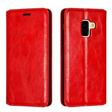 Retro Slim Magnetic Crazy Horse PU Leather Wallet Case for Samsung Galaxy A8 2018 A530 - Red