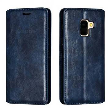 Retro Slim Magnetic Crazy Horse PU Leather Wallet Case for Samsung Galaxy A8 2018 A530 - Blue