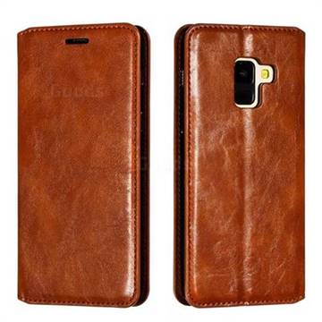 Retro Slim Magnetic Crazy Horse PU Leather Wallet Case for Samsung Galaxy A8 2018 A530 - Brown