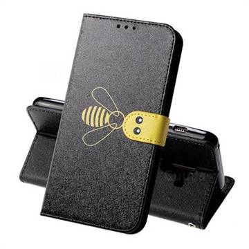 Silk Texture Bee Pattern Leather Phone Case for Samsung Galaxy A8 2018 A530 - Black