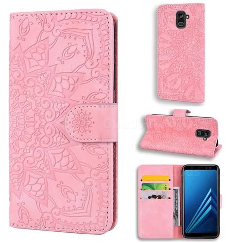 Retro Embossing Mandala Flower Leather Wallet Case for Samsung Galaxy A8 2018 A530 - Pink