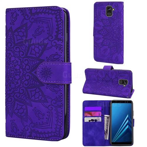 Retro Embossing Mandala Flower Leather Wallet Case for Samsung Galaxy A8 2018 A530 - Purple