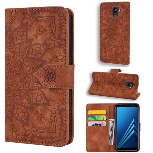Retro Embossing Mandala Flower Leather Wallet Case for Samsung Galaxy A8 2018 A530 - Brown