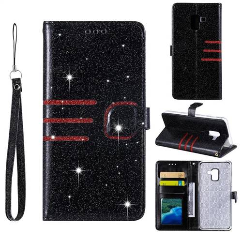 Retro Stitching Glitter Leather Wallet Phone Case for Samsung Galaxy A8 2018 A530 - Black
