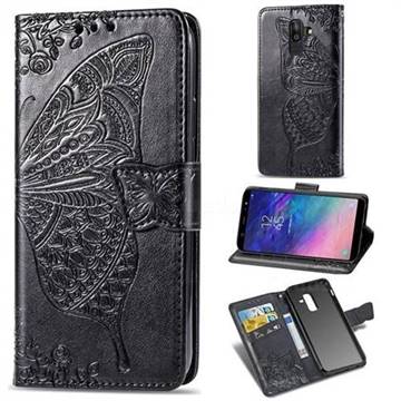Embossing Mandala Flower Butterfly Leather Wallet Case for Samsung Galaxy A8 2018 A530 - Black