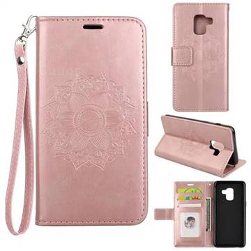 Embossing Retro Matte Mandala Flower Leather Wallet Case for Samsung Galaxy A8 2018 A530 - Rose Gold