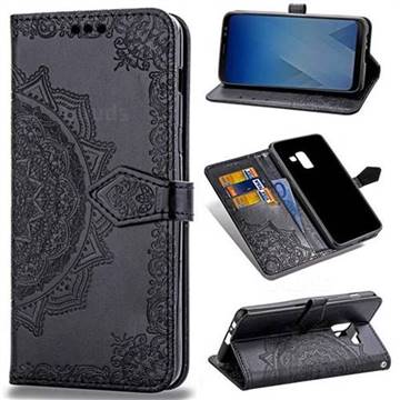 Embossing Imprint Mandala Flower Leather Wallet Case for Samsung Galaxy A8 2018 A530 - Black