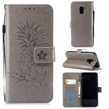 Embossing Flower Pineapple Leather Wallet Case for Samsung Galaxy A8 2018 A530 - Gray