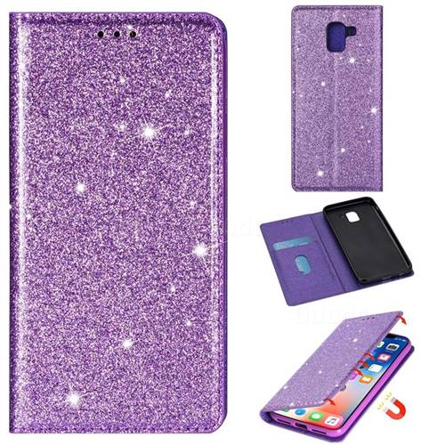 Ultra Slim Glitter Powder Magnetic Automatic Suction Leather Wallet Case for Samsung Galaxy A8 2018 A530 - Purple