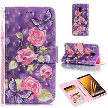 Purple Butterfly Flower 3D Painted Leather Phone Wallet Case for Samsung Galaxy A8 2018 A530