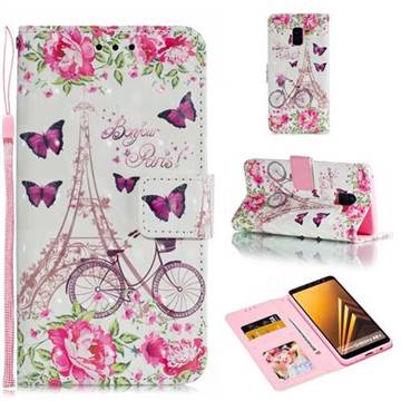 Bicycle Flower Tower 3D Painted Leather Phone Wallet Case for Samsung Galaxy A8 2018 A530