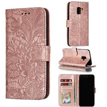Intricate Embossing Lace Jasmine Flower Leather Wallet Case for Samsung Galaxy A8 2018 A530 - Rose Gold