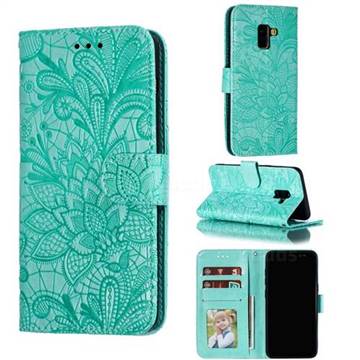 Intricate Embossing Lace Jasmine Flower Leather Wallet Case for Samsung Galaxy A8 2018 A530 - Green