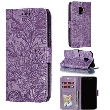 Intricate Embossing Lace Jasmine Flower Leather Wallet Case for Samsung Galaxy A8 2018 A530 - Purple