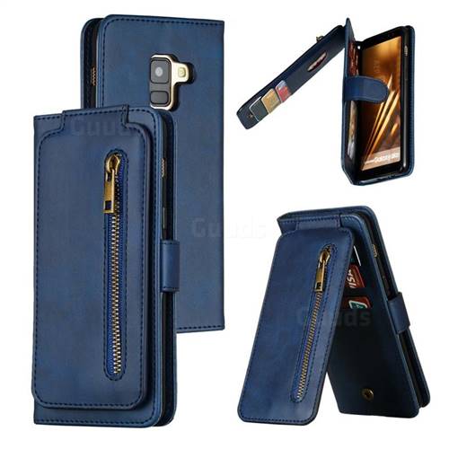 Multifunction 9 Cards Leather Zipper Wallet Phone Case for Samsung Galaxy A8 2018 A530 - Blue