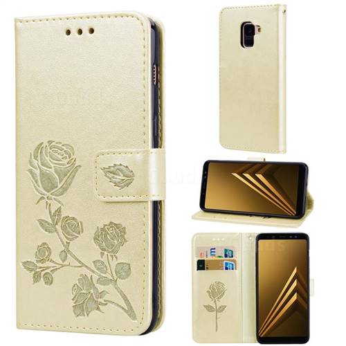 Embossing Rose Flower Leather Wallet Case for Samsung Galaxy A8 2018 A530 - Golden