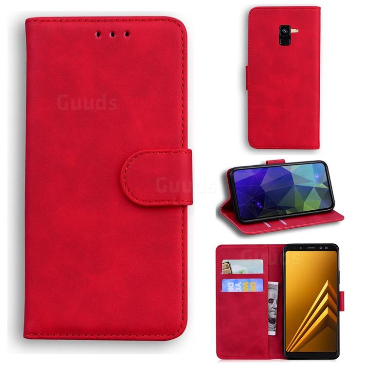 Retro Classic Skin Feel Leather Wallet Phone Case for Samsung Galaxy A8 2018 A530 - Red