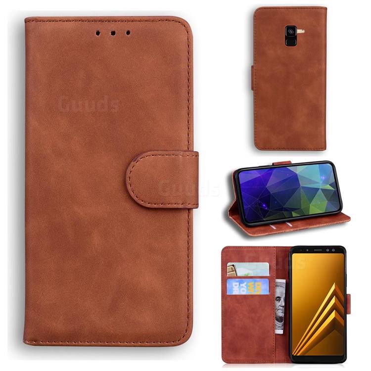 Retro Classic Skin Feel Leather Wallet Phone Case for Samsung Galaxy A8 2018 A530 - Brown