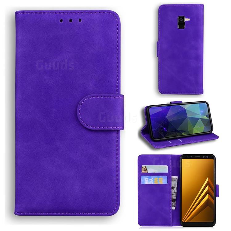 Retro Classic Skin Feel Leather Wallet Phone Case for Samsung Galaxy A8 2018 A530 - Purple