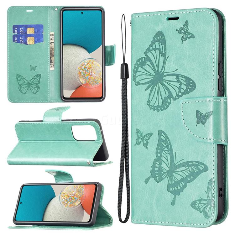 Embossing Double Butterfly Leather Wallet Case for Samsung Galaxy A53 5G - Green