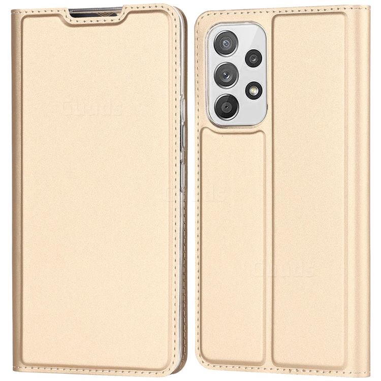 Ultra Slim Card Magnetic Automatic Suction Leather Wallet Case for Samsung Galaxy A53 5G - Champagne