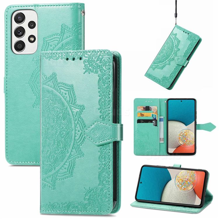 Embossing Imprint Mandala Flower Leather Wallet Case for Samsung Galaxy A53 5G - Green
