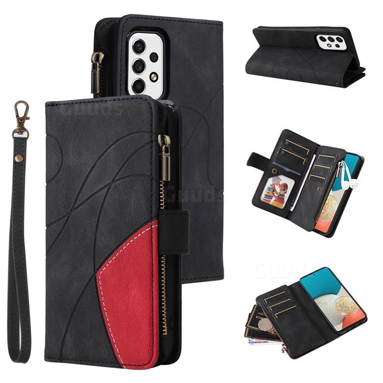 Luxury Two-color Stitching Multi-function Zipper Leather Wallet Case Cover for Samsung Galaxy A53 5G - Black