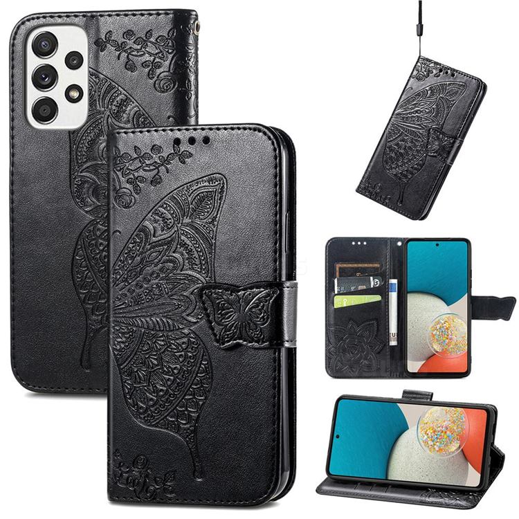 Embossing Mandala Flower Butterfly Leather Wallet Case for Samsung Galaxy A53 5G - Black