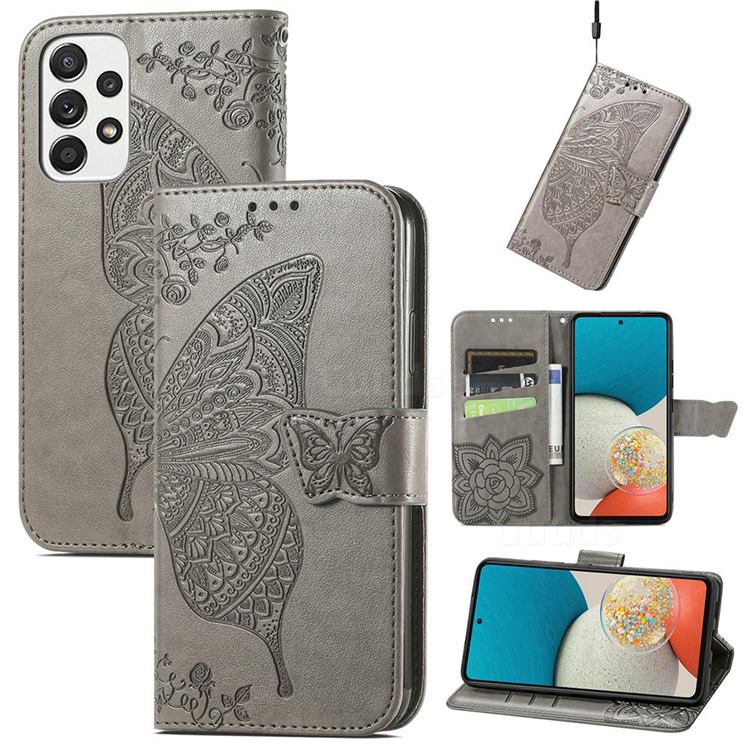 Embossing Mandala Flower Butterfly Leather Wallet Case for Samsung Galaxy A53 5G - Gray