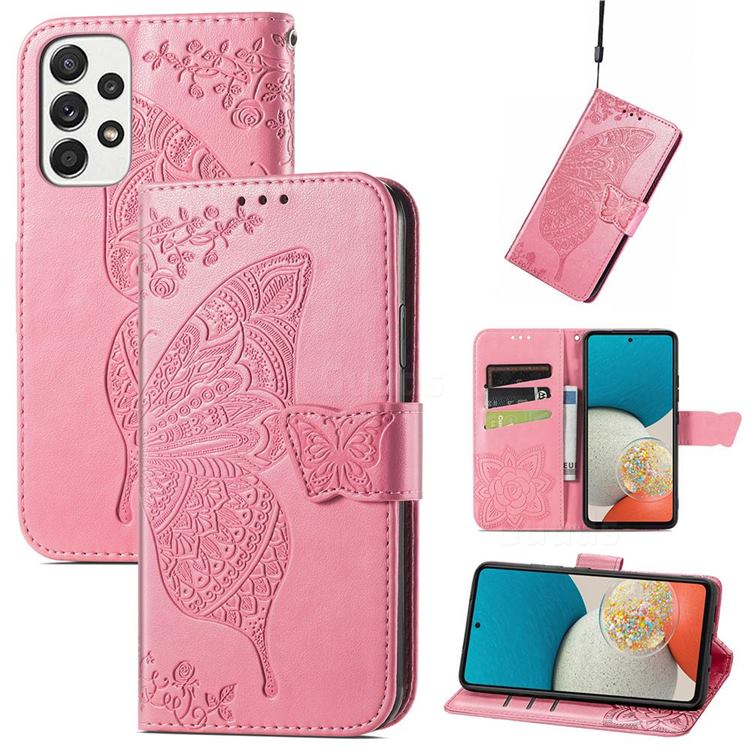 Embossing Mandala Flower Butterfly Leather Wallet Case for Samsung Galaxy A53 5G - Pink