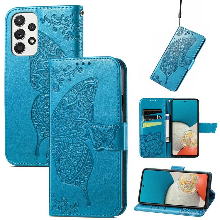 Embossing Mandala Flower Butterfly Leather Wallet Case for Samsung Galaxy A53 5G - Blue