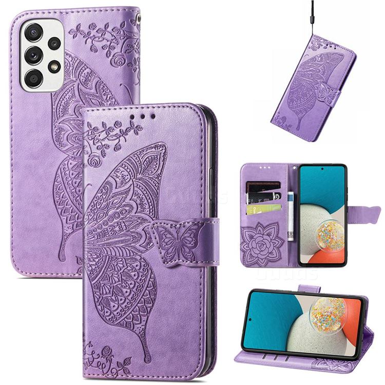 Embossing Mandala Flower Butterfly Leather Wallet Case for Samsung Galaxy A53 5G - Light Purple