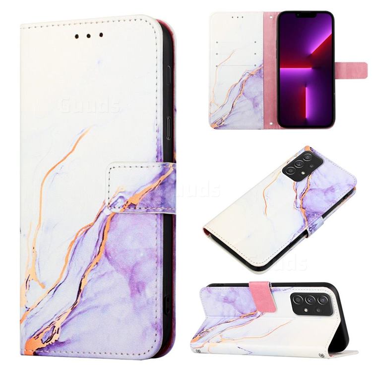Purple White Marble Leather Wallet Protective Case for Samsung Galaxy A53 5G