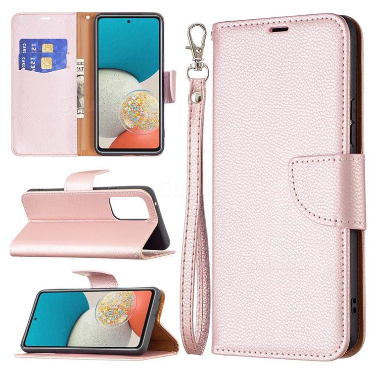 Classic Luxury Litchi Leather Phone Wallet Case for Samsung Galaxy A53 5G - Golden