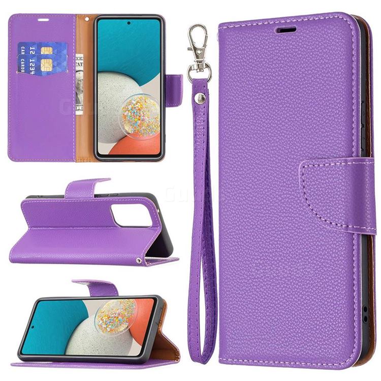 Classic Luxury Litchi Leather Phone Wallet Case for Samsung Galaxy A53 5G - Purple