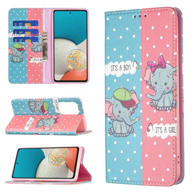 Elephant Boy and Girl Slim Magnetic Attraction Wallet Flip Cover for Samsung Galaxy A53 5G