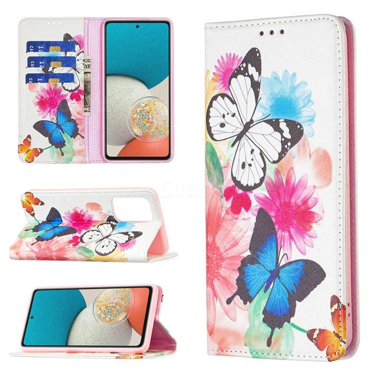 Flying Butterflies Slim Magnetic Attraction Wallet Flip Cover for Samsung Galaxy A53 5G