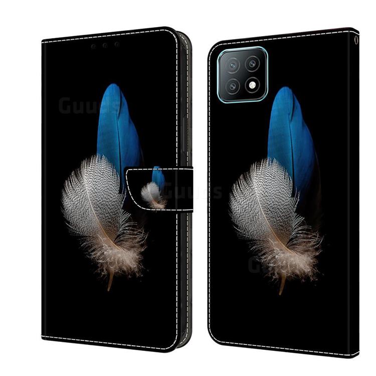 White Blue Feathers Crystal PU Leather Protective Wallet Case Cover for Samsung Galaxy A53 5G