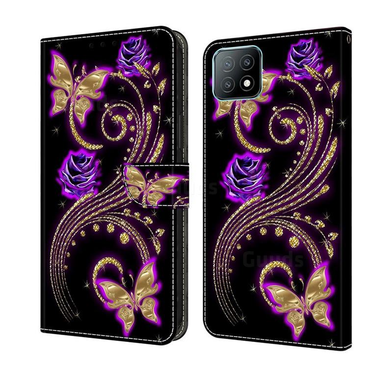 Purple Flower Butterfly Crystal PU Leather Protective Wallet Case Cover for Samsung Galaxy A53 5G