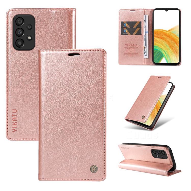YIKATU Litchi Card Magnetic Automatic Suction Leather Flip Cover for Samsung Galaxy A53 5G - Rose Gold