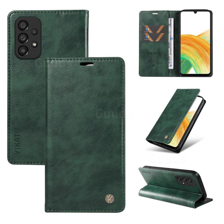 YIKATU Litchi Card Magnetic Automatic Suction Leather Flip Cover for Samsung Galaxy A53 5G - Green