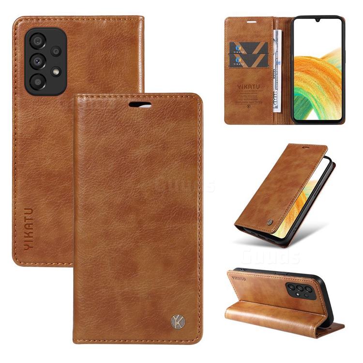 YIKATU Litchi Card Magnetic Automatic Suction Leather Flip Cover for Samsung Galaxy A53 5G - Brown